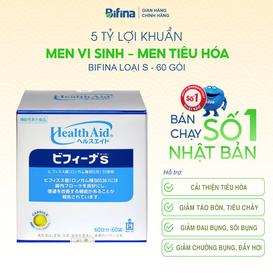 Men vi sinh Bifina Nhật Bản - Loại S 60 gói - Chính hãng