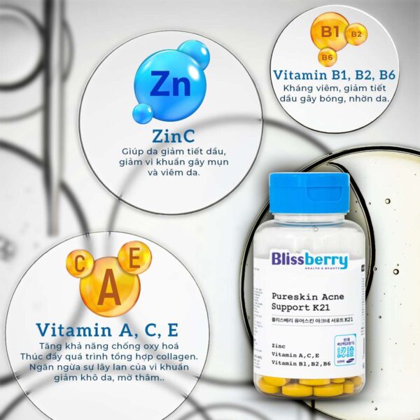 Viên uống trị mụn Blissberry Pureskin Acne Support K21 - hinh 04