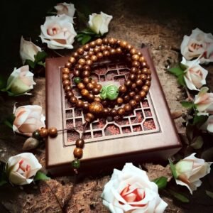 Vòng Tay Trầm Hương Kết Túi Tiền Đá Cẩm Thạch Thiên Nhiên 108 Hạt - hinh 03