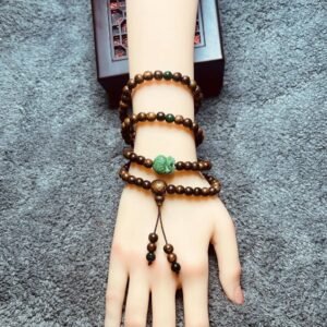Vòng Tay Trầm Hương Kết Túi Tiền Đá Cẩm Thạch Thiên Nhiên 108 Hạt - hinh 04