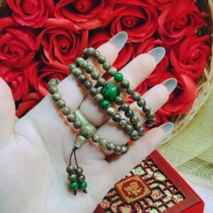 Vòng Tay Trầm Hương Kết Túi Tiền Đá Cẩm Thạch Thiên Nhiên 108 Hạt - hinh 06