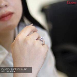 Nhẫn Bạc nữ xi kim, đính đá viên chủ sang trọng thương hiệu Cartino - hinh 03