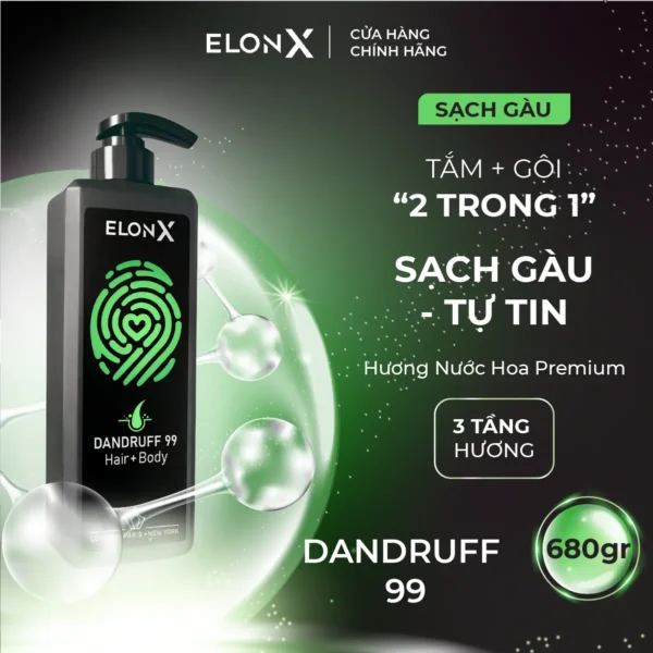 Dầu gội ELONX DANDRUFF 99 sạch gàu - 2 trong 1 cho nam - 680gr