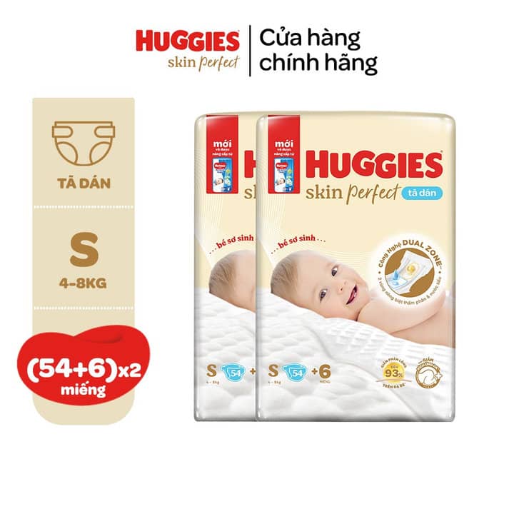 COMBO 2 Tã/bỉm Dán Sơ Sinh Huggies Skin Perfect Miếng - hinh 02