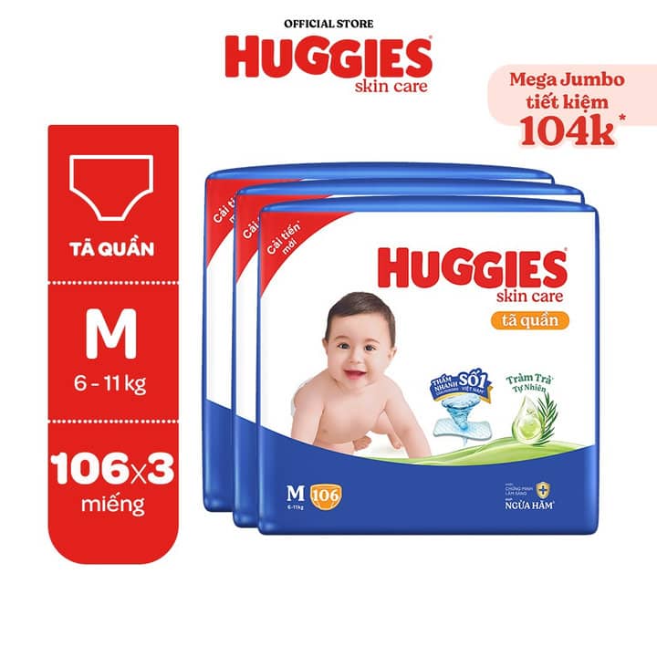 Combo 3 Gói Tã/ Bỉm Quần Huggies Skincare Mega Jumbo - hinh 01