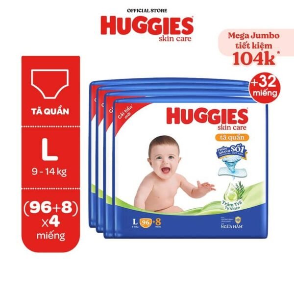 Combo 4 Gói Tã/ Bỉm Quần Huggies Skincare Mega Jumbo - hinh 02