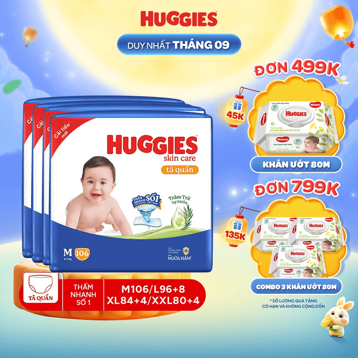 Combo 4 Gói Tã/ Bỉm Quần Huggies Skincare Mega Jumbo - hinh 04