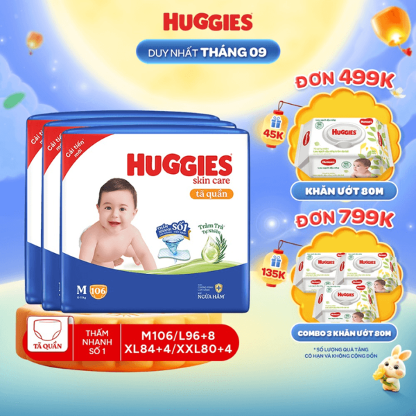 Combo 3 Gói Tã/ Bỉm Quần Huggies Skincare Mega Jumbo - hinh 03