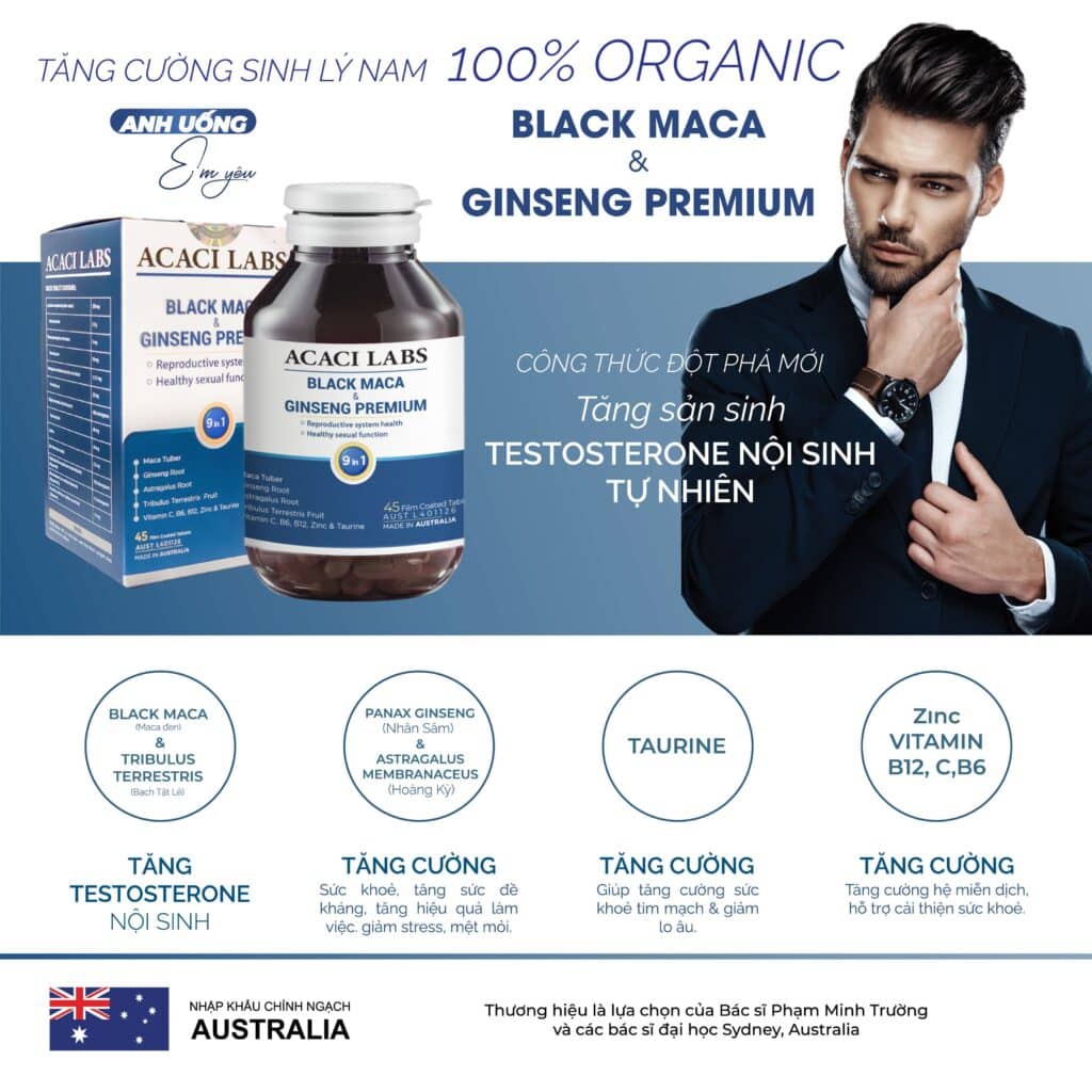 Viên uống bổ thận tráng dương Acaci Labs Black Maca & Ginseng Premium Australia