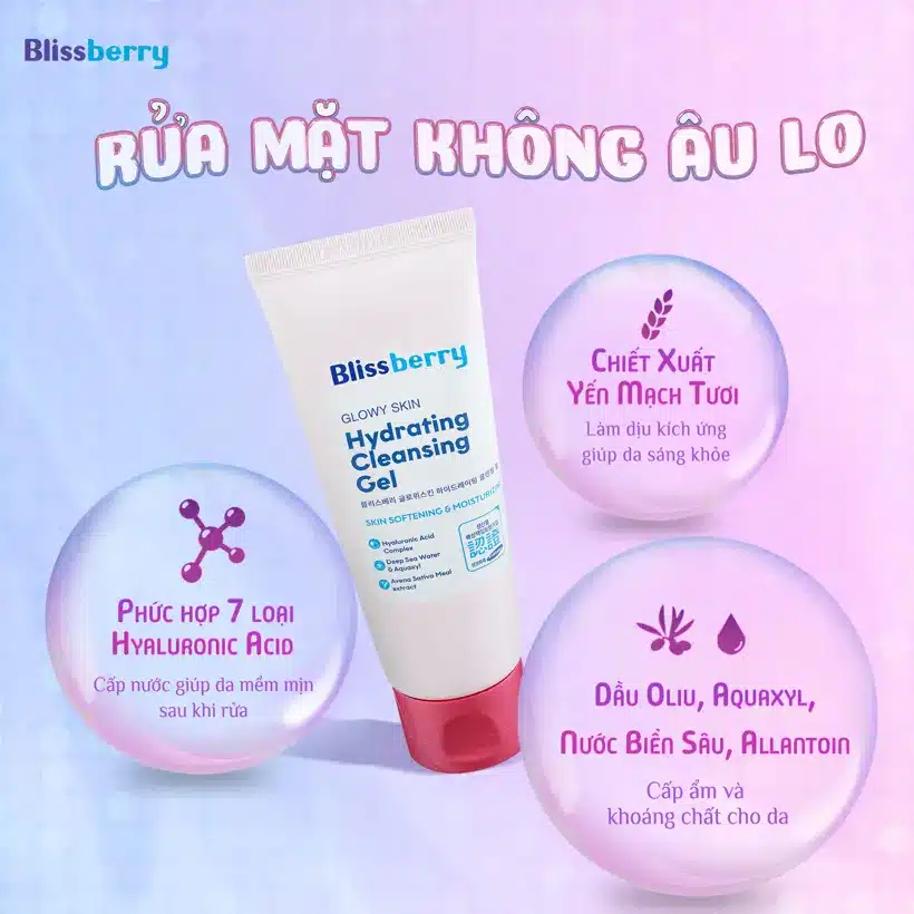Sữa Rửa Mặt Dịu Nhẹ, Cấp Ẩm & Làm Sáng Da Blissberry 100ml - Hinh 02