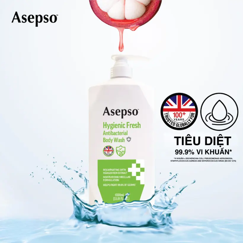 Sữa tắm kháng khuẩn ASEPSO sạch sâu tươi mát – Chiết Xuất Thiên Nhiên