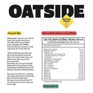 Sữa yến mạch OATSIDE vị nguyên bản Barista Blend không đường - thành phần