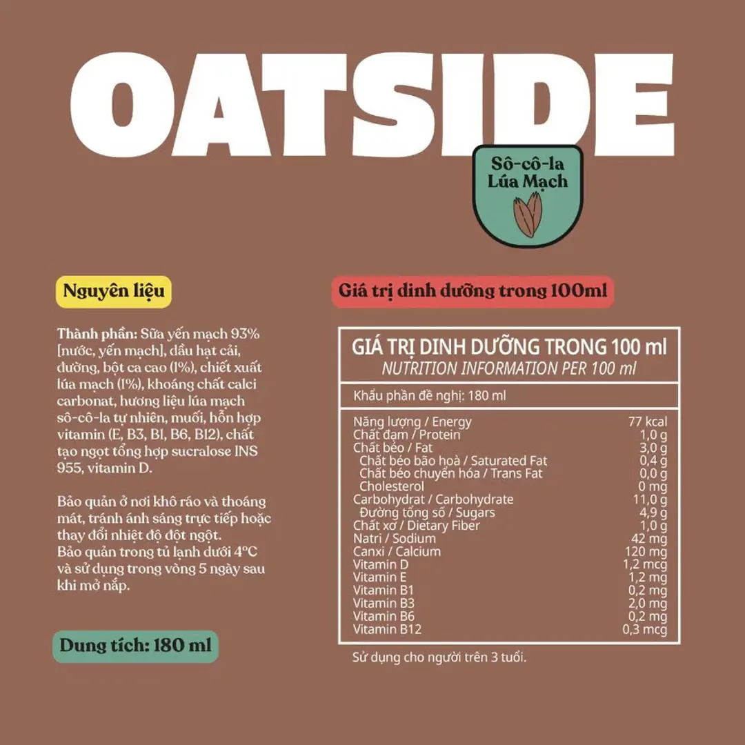 Sữa yến mạch OATSIDE vị Sô-cô-la lúa mạch - Hình thành phần